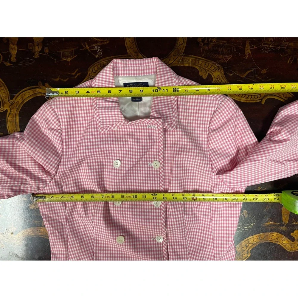 Brooks Brothers Womens Pink Gingham Cotton Double Breasted Blazer Jacket Work 14